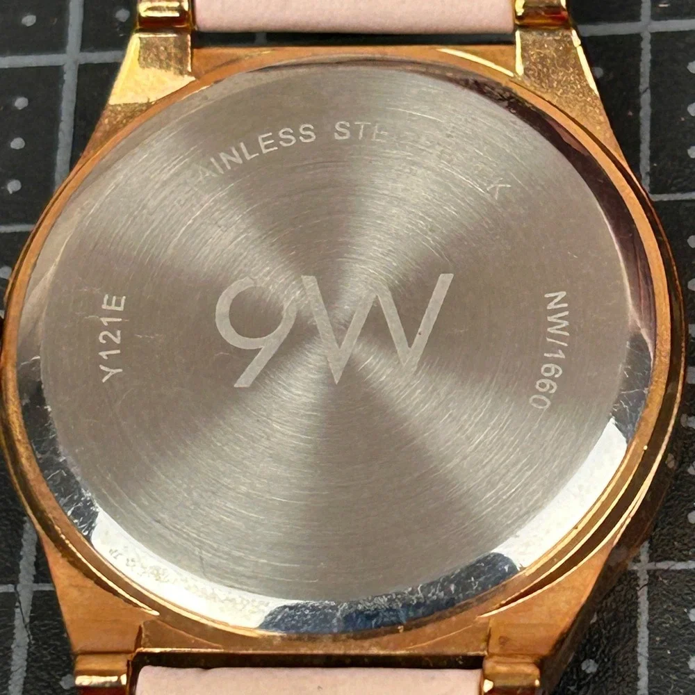 Nine West Womens Rose Gold Tone‎ Pink Leather Strap Watch NW/1660